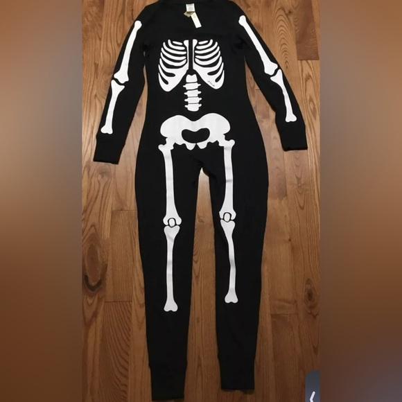 Victoria’s Secret Pink Halloween One Piece Pajamas Pjs skeleton Black Large 2X - Picture 3 of 7